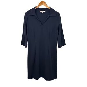 Jude Connally Womens V-Neck 3/4 Sleeve Collared Dress Sz XL Dark Blue Collard